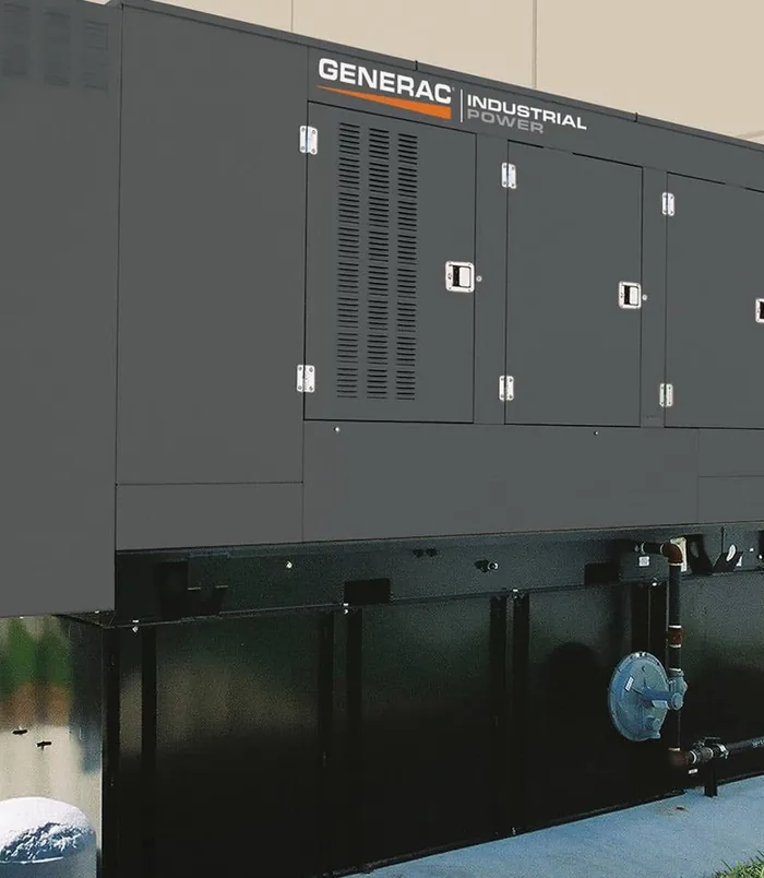 Commercial standby generator installed outside a business